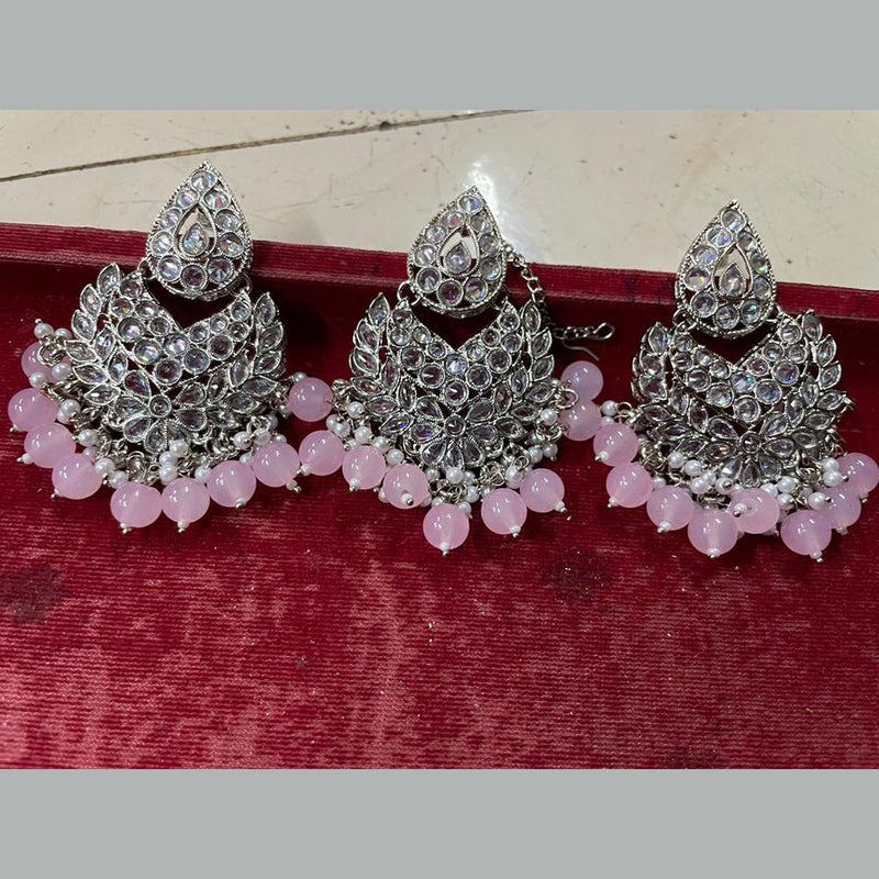 Shree Chamunda Jewellers Silver Plated Crystal Stone Dangler With Maangtikka