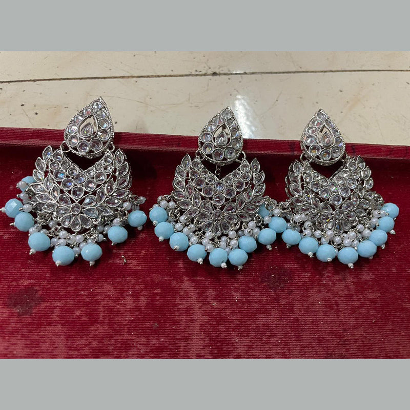 Shree Chamunda Jewellers Silver Plated Crystal Stone Dangler With Maangtikka