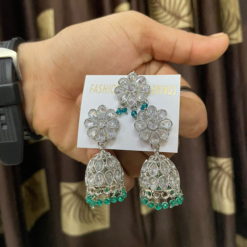 Shree Chamunda Jewellers Silver Plated Crystal Stone Jhumki With Maangtikka