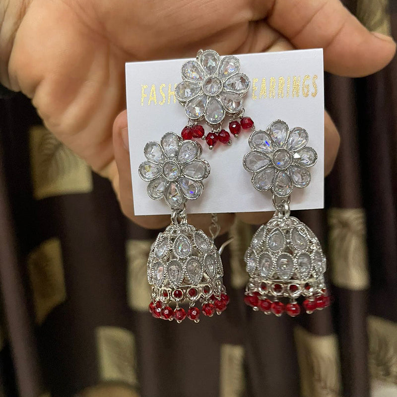 Shree Chamunda Jewellers Silver Plated Crystal Stone Jhumki With Maangtikka