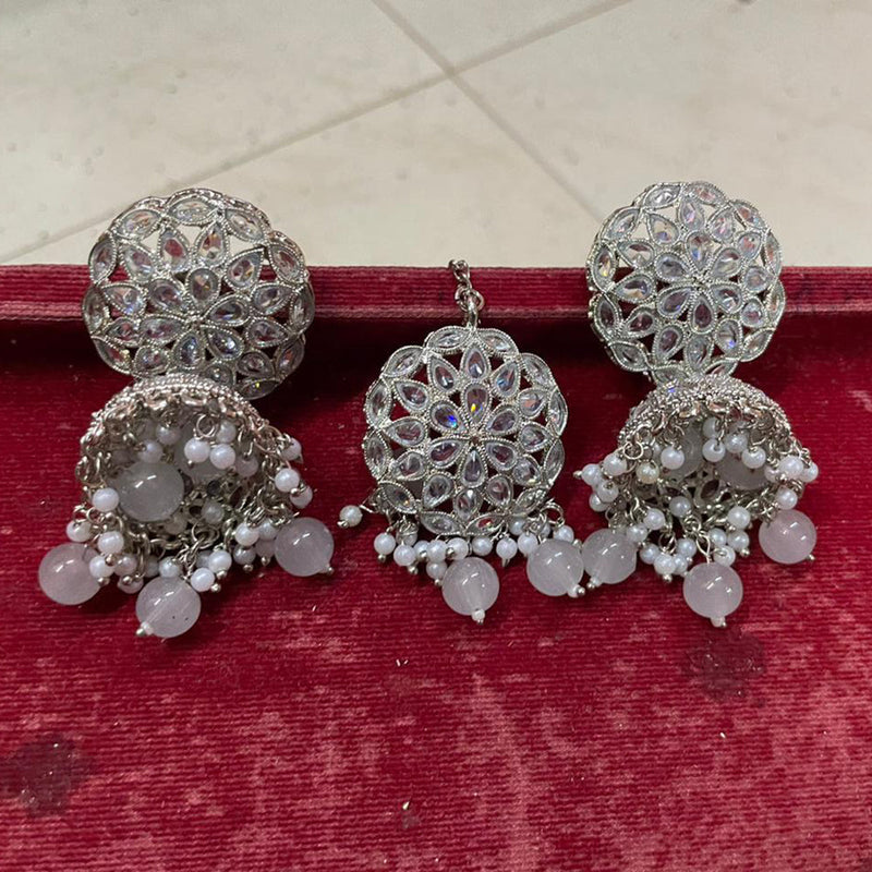 Shree Chamunda Jewellers Silver Plated Crystal Stone Jhumki With Maangtikka