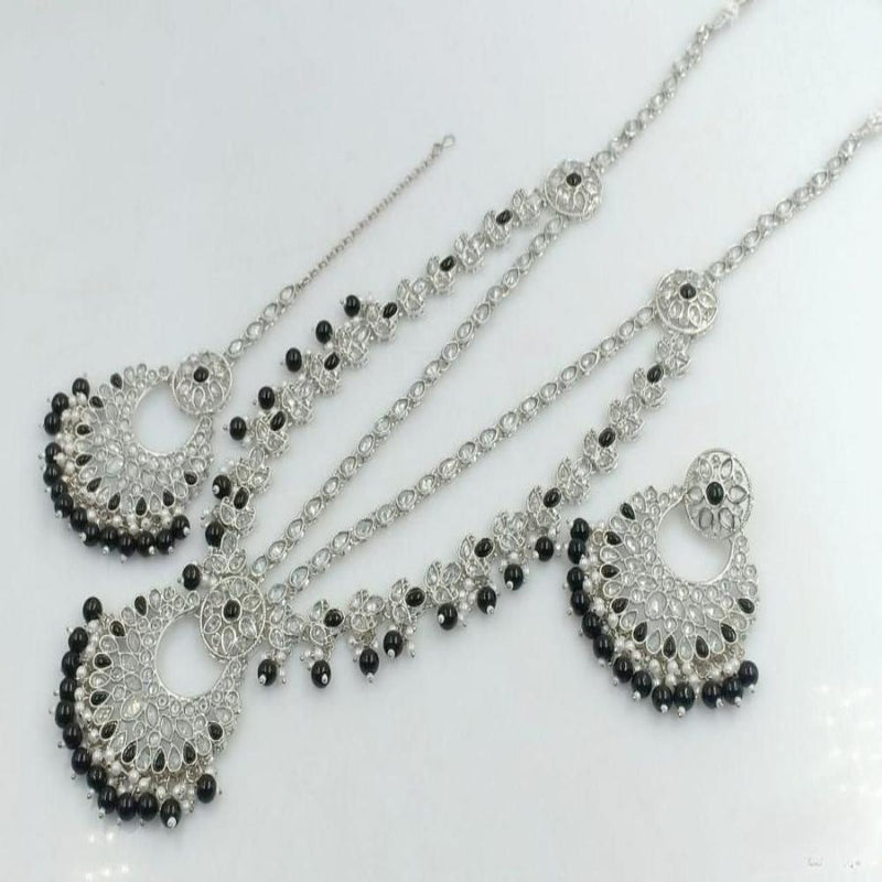 Shree Chamunda Jewellers Silver Plated  Crystal Stone Pearl Long Necklace Set