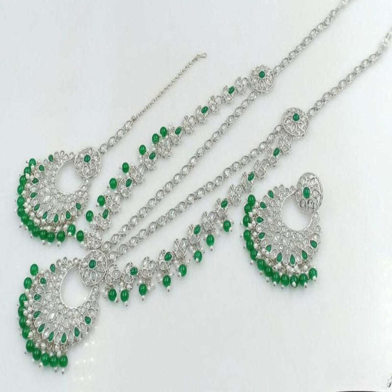 Shree Chamunda Jewellers Silver Plated  Crystal Stone Pearl Long Necklace Set