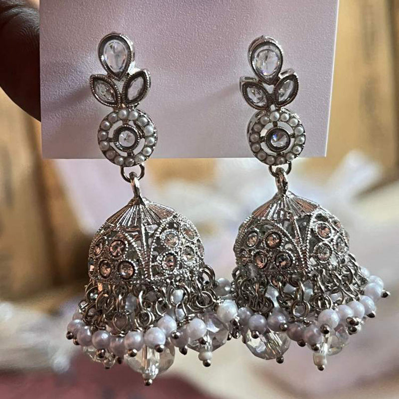 Shree Chamunda Jewellers Silver Plated Austrian Stone And Pearls Jhumki