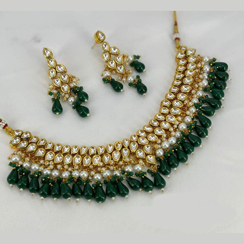 Shree Chamunda Jewellers Gold Plated Kundan Stone And Beads Necklace Set