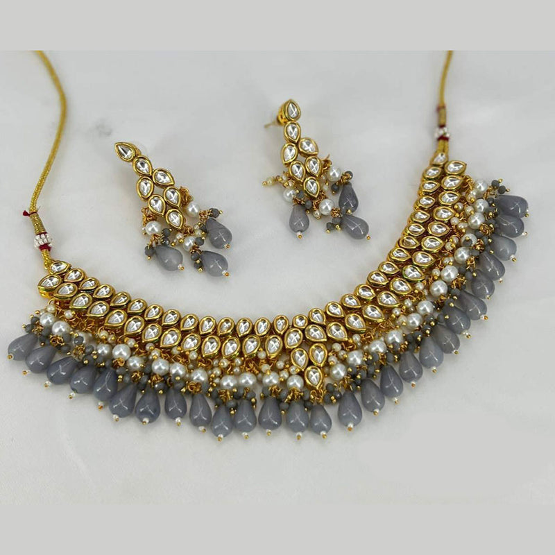 Shree Chamunda Jewellers Gold Plated Kundan Stone And Beads Necklace Set