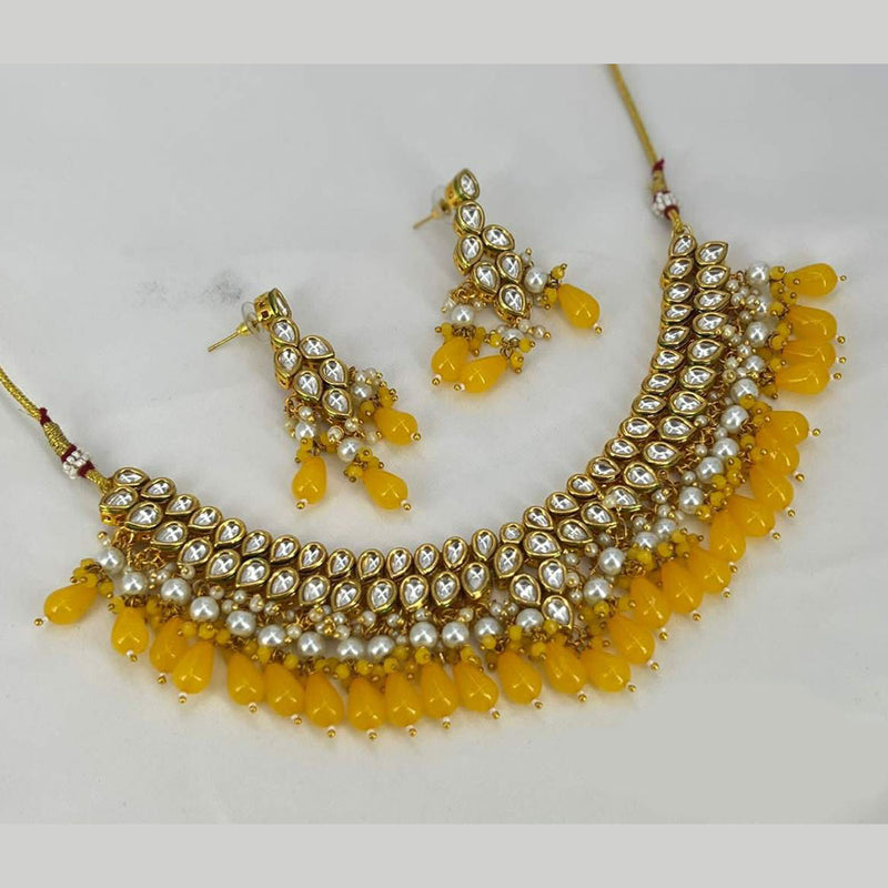 Shree Chamunda Jewellers Gold Plated Kundan Stone And Beads Necklace Set