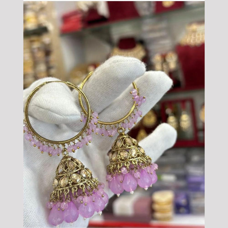 Shree Chamunda Jewellers Gold  Plated Kundan Stone And Beads Jhumki