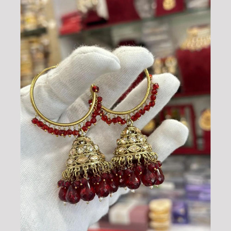 Shree Chamunda Jewellers Gold  Plated Kundan Stone And Beads Jhumki