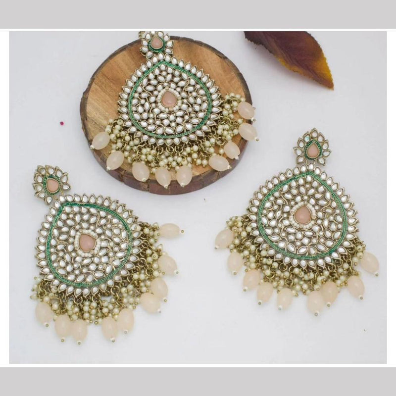 Shree Chamunda Jewellers Gold Plated Kundan Dangler Earrings With Maangtikka