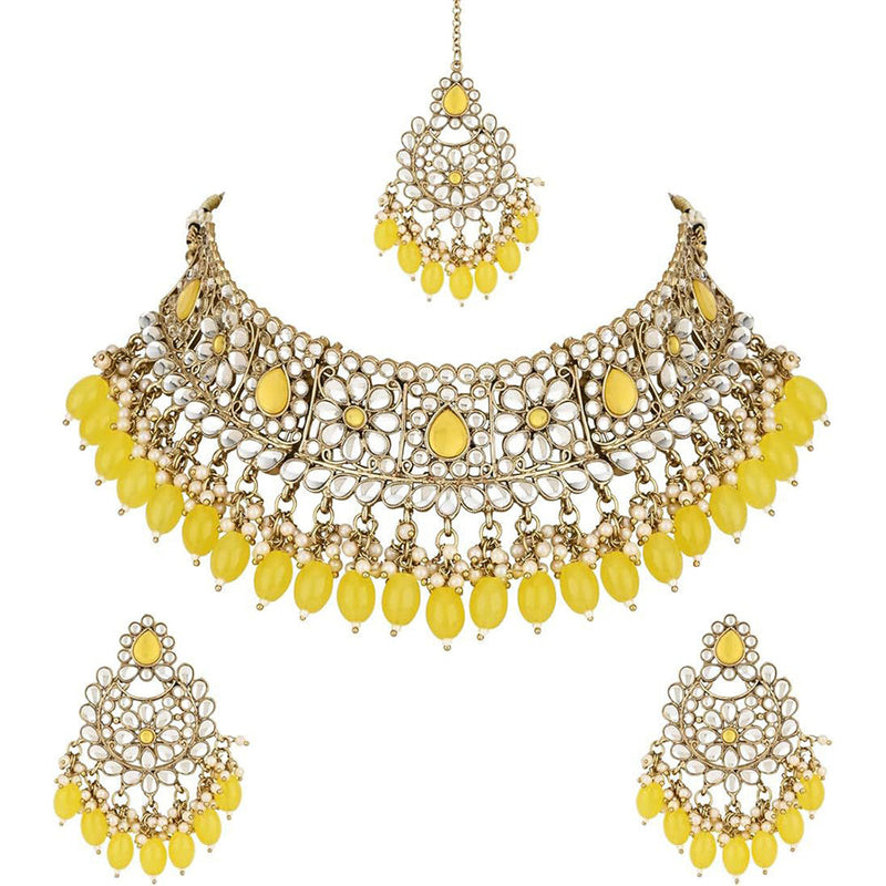 Shree Chamunda Jewellers Gold Plated Crystal Stone Pearl Choker Necklace Set