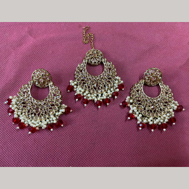 Shree Chamunda Jewellers Gold Plated Crystal Stone Dangler Earrings With Maangtikka