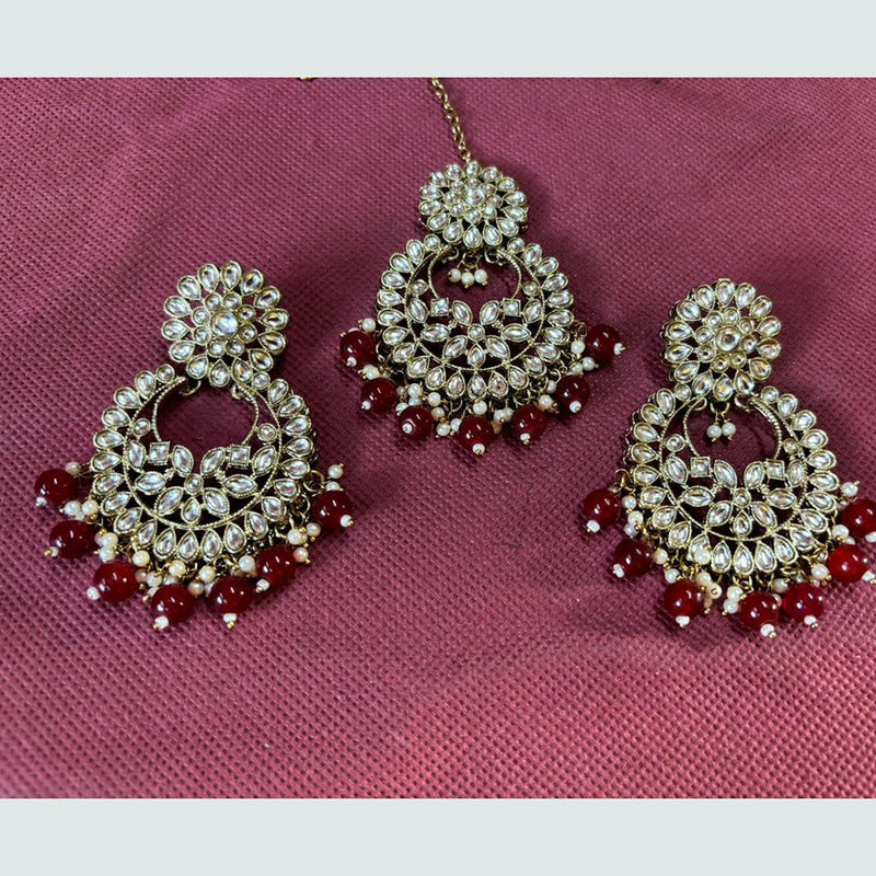 Shree Chamunda Jewellers Gold Plated Crystal Stone Dangler Earrings With Maangtikka