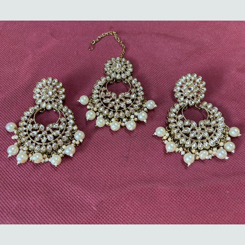 Shree Chamunda Jewellers Gold Plated Crystal Stone Dangler Earrings With Maangtikka