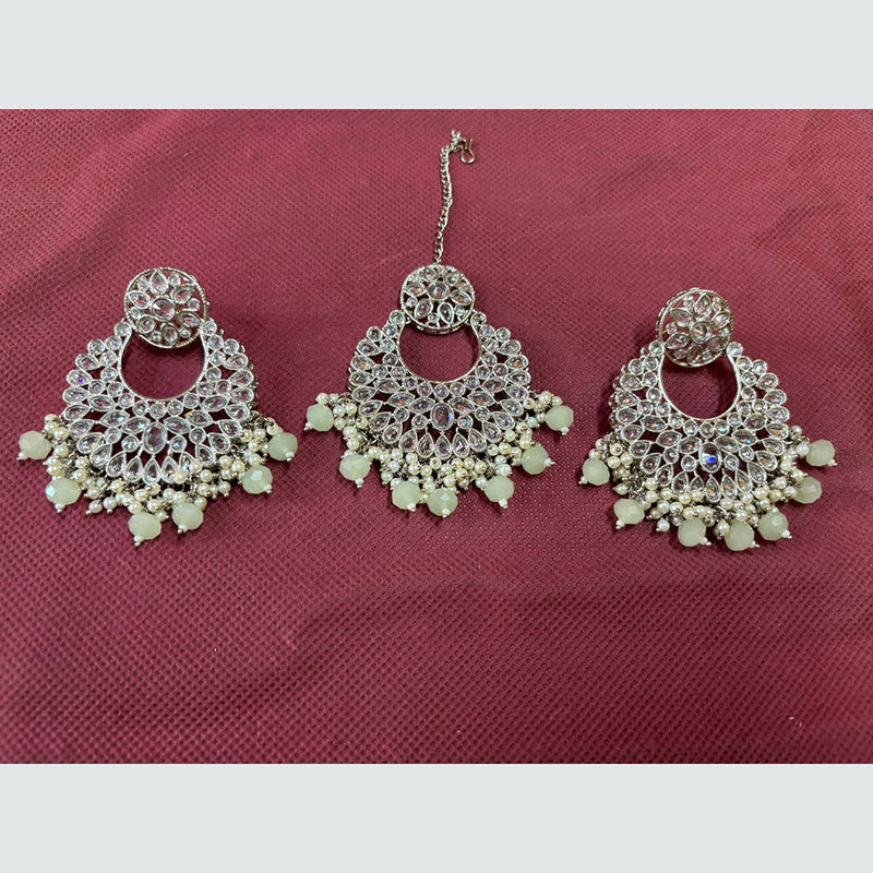 Shree Chamunda Jewellers Gold Plated Crystal Stone Dangler Earrings With Maangtikka