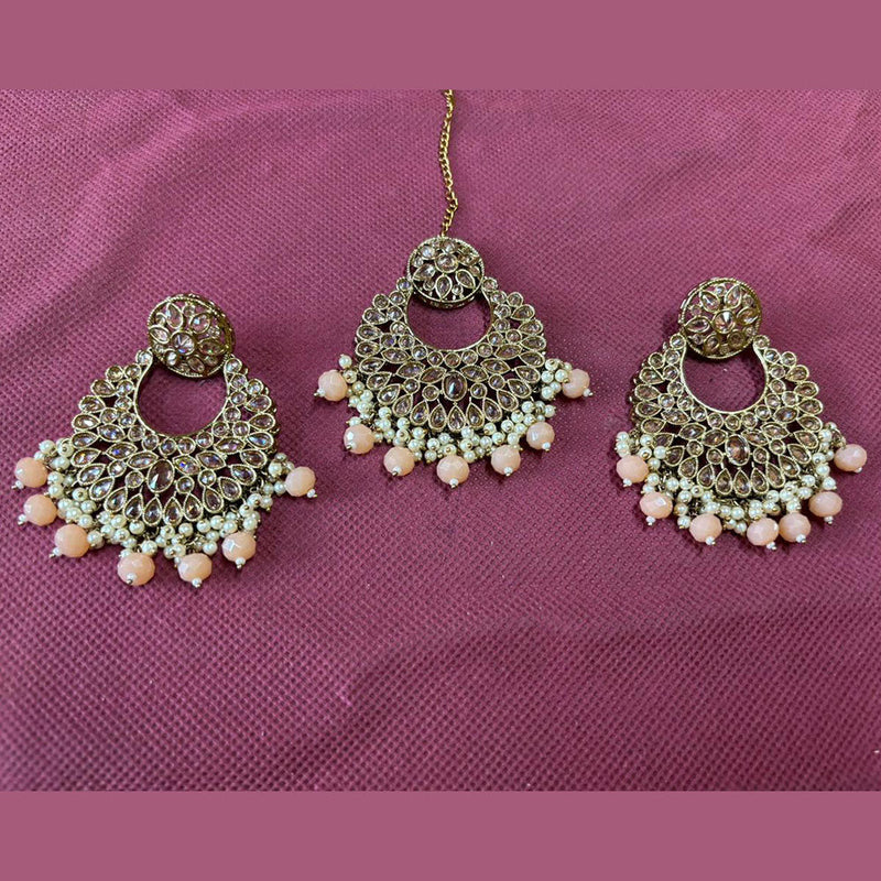 Shree Chamunda Jewellers Gold Plated Crystal Stone Dangler Earrings With Maangtikka