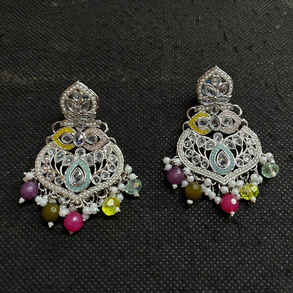 Shree Chamunda Jewellers Silver Plated Crystal Stone Dangler Earrings