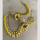 Shree Chamunda Jewellers Gold Plated Mirror And Beads Jhumki Kanchain Earrings With Maangtikka