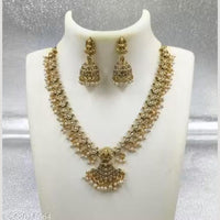 Shree Chamunda Jewellers Antique Gold Plated Pota & Pearl Temple Jewellery Set