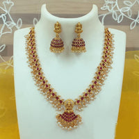 Shree Chamunda Jewellers Antique Gold Plated Pota & Pearl Temple Jewellery Set