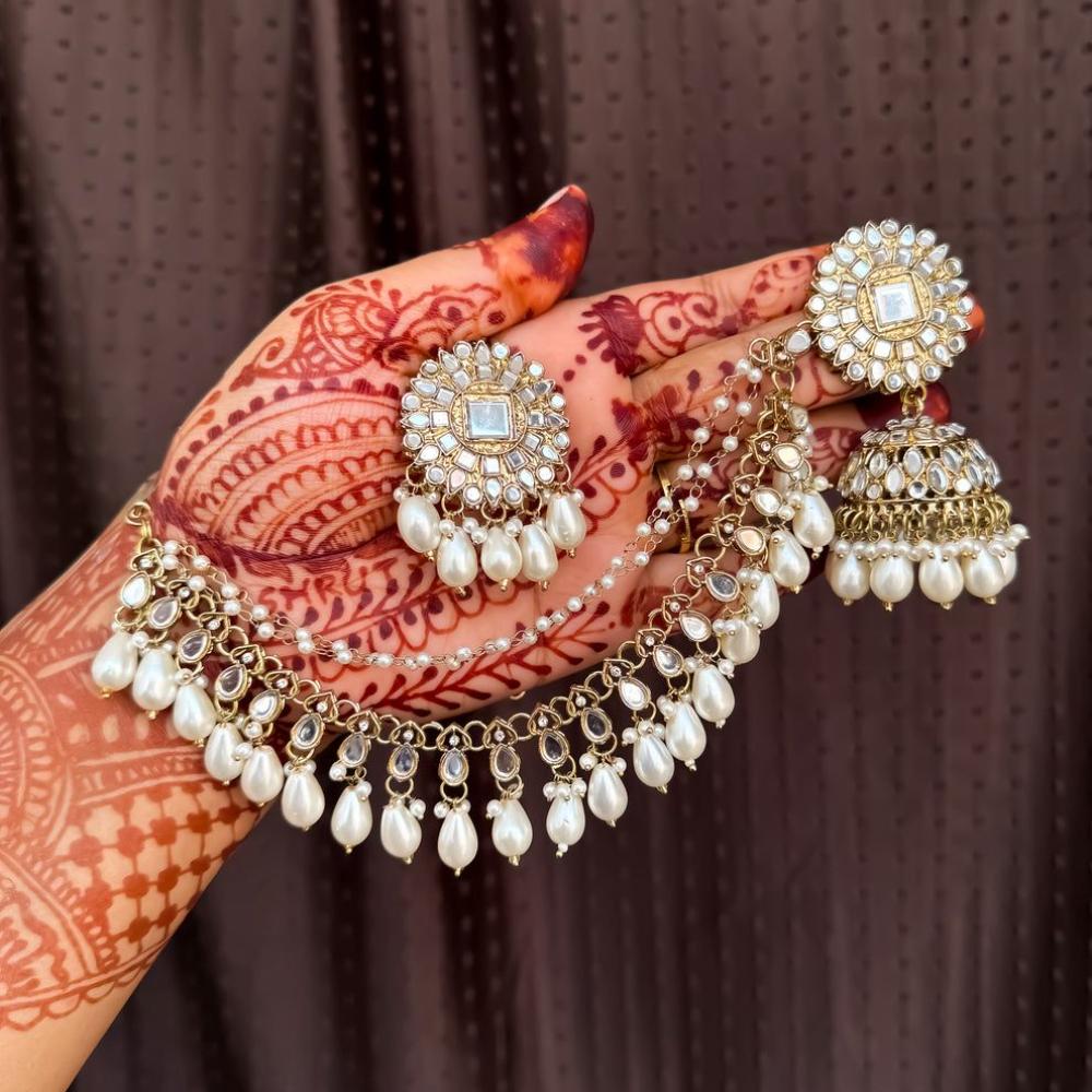 Shree Chamunda Jewellers Exclusive Jhumki KanChain Earrings with Stylish Mangtikka