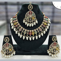 Shree Chamunda Jewellers Designer Austrian Stone And Beads Necklace Set With Mangtikka