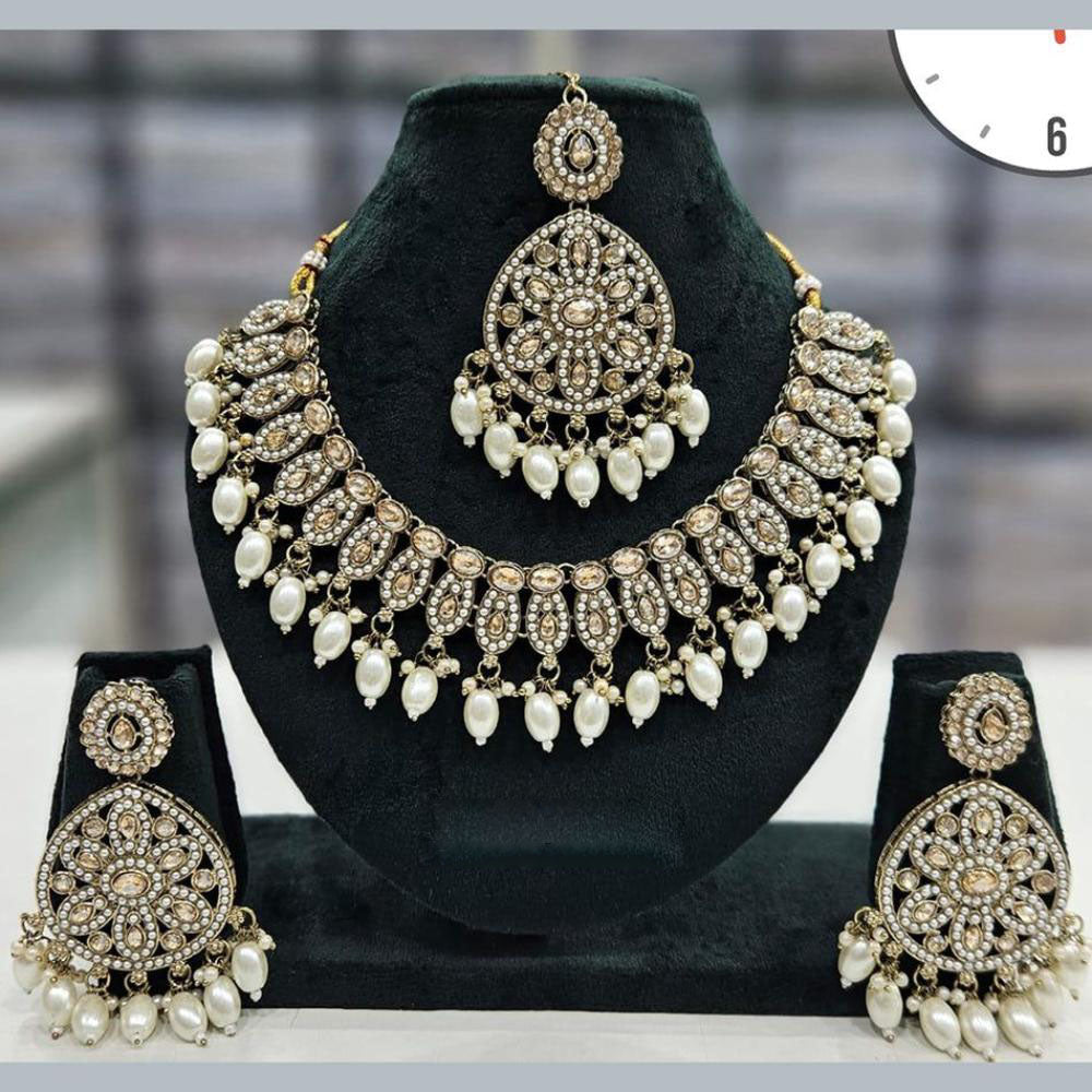 Shree Chamunda Jewellers Designer Austrian Stone And Beads Necklace Set With Mangtikka