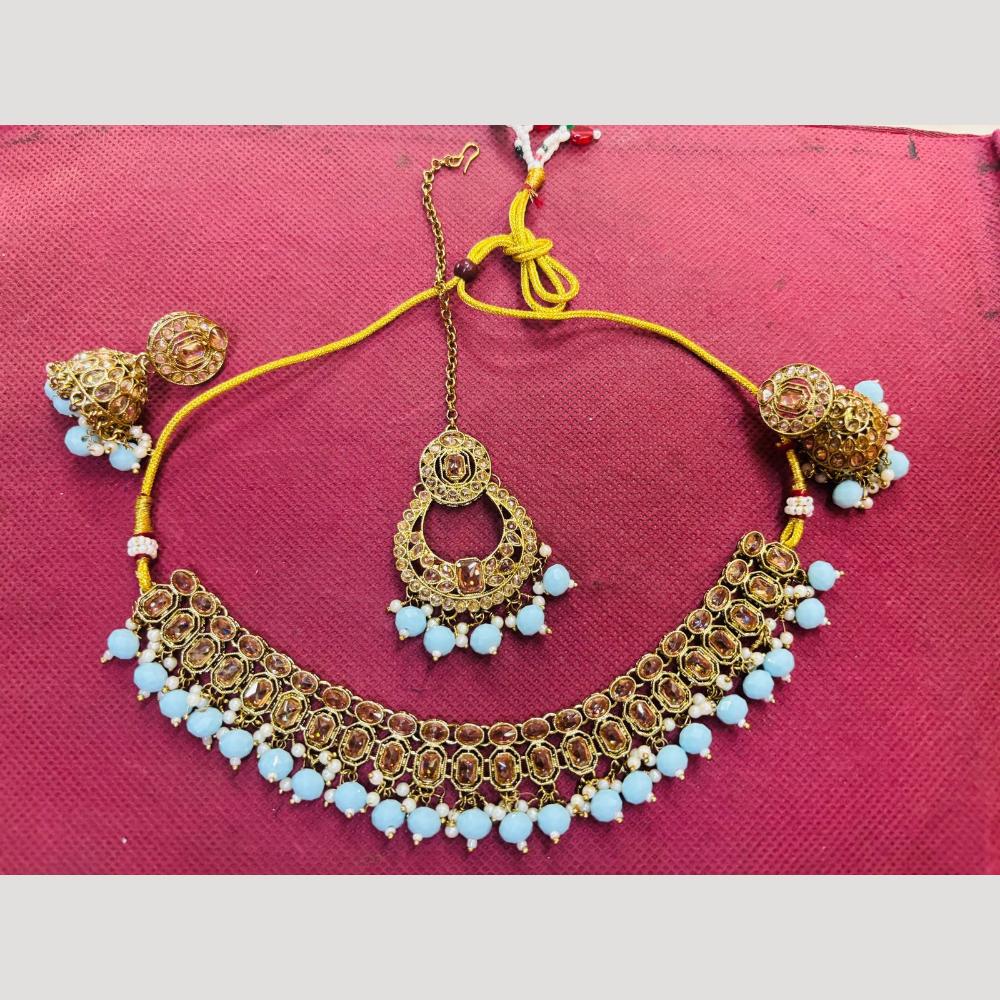 Shree Chamunda Jewellers Traditional Crystal And Beads Necklace Set With Mangtikka