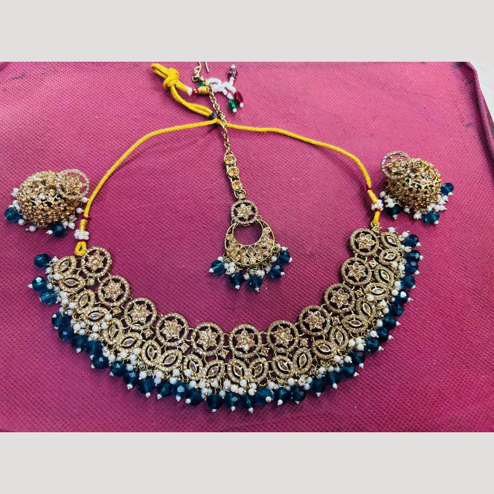 Shree Chamunda Jewellers Traditional Austrian And Beads Necklace Set With Mangtikka