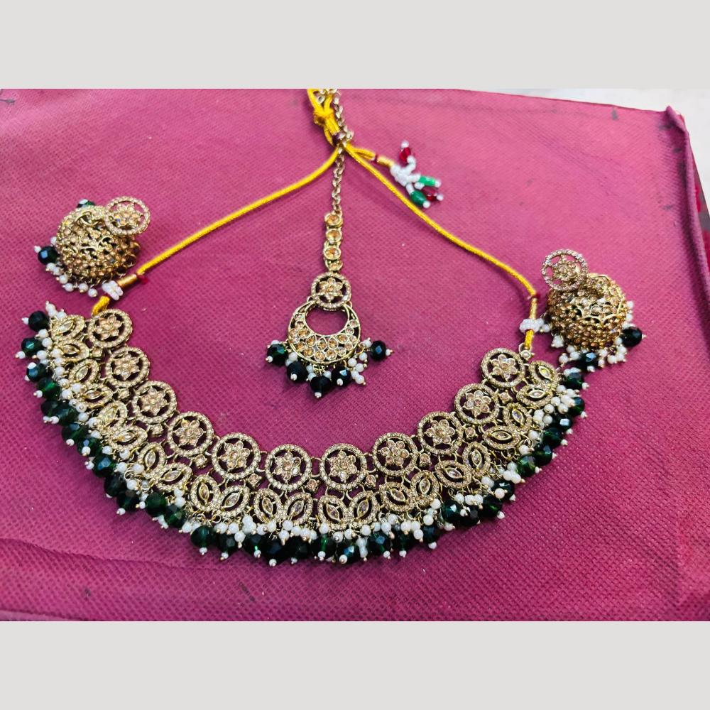 Shree Chamunda Jewellers Traditional Austrian And Beads Necklace Set With Mangtikka