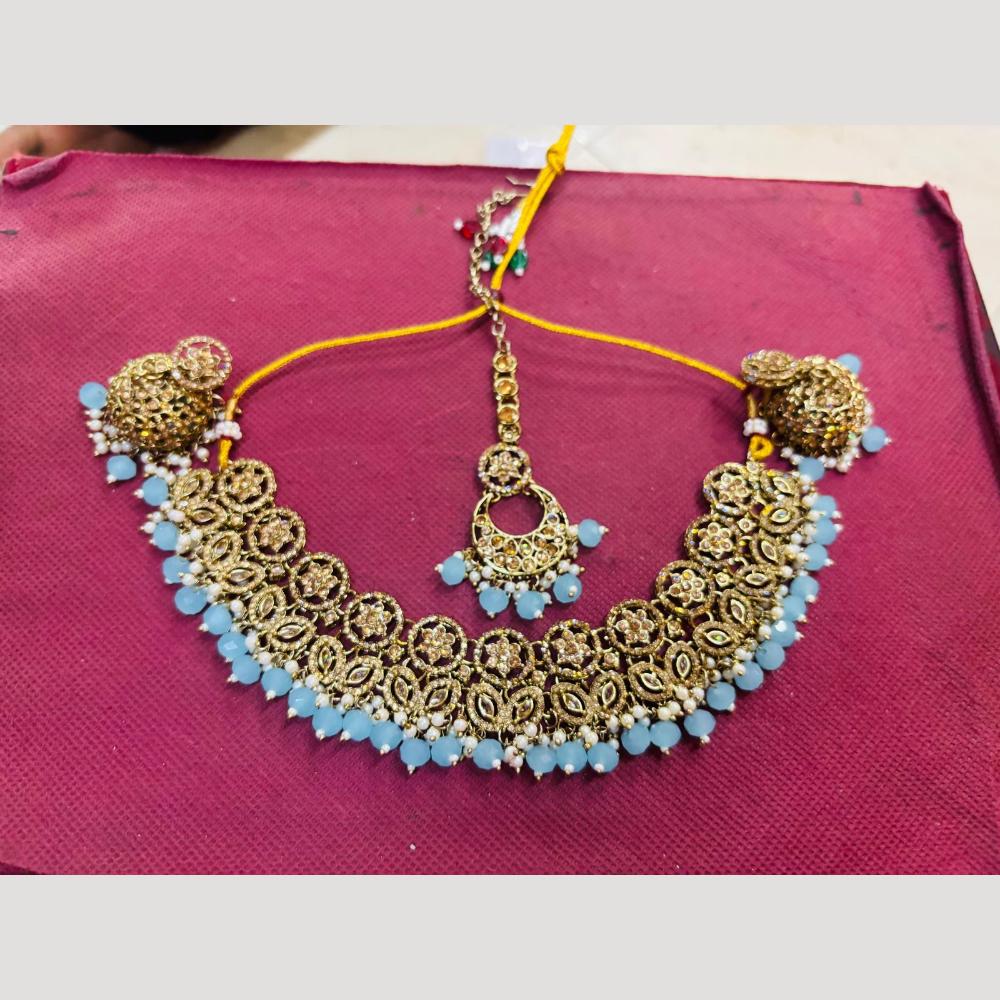 Shree Chamunda Jewellers Traditional Austrian And Beads Necklace Set With Mangtikka