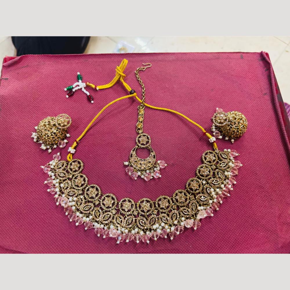 Shree Chamunda Jewellers Traditional Austrian And Beads Necklace Set With Mangtikka