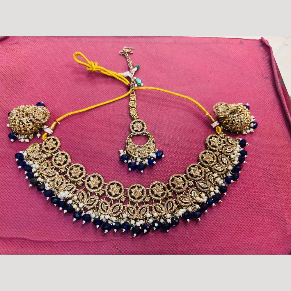 Shree Chamunda Jewellers Traditional Austrian And Beads Necklace Set With Mangtikka
