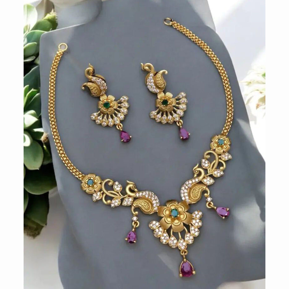 Shree Chamunda Jewellers Elegant Austrian Stone Peacock Design Necklace Set