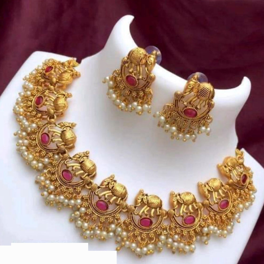 Shree Chamunda Jewellers Glam Aura Pota Stone And Pearl Necklace Set