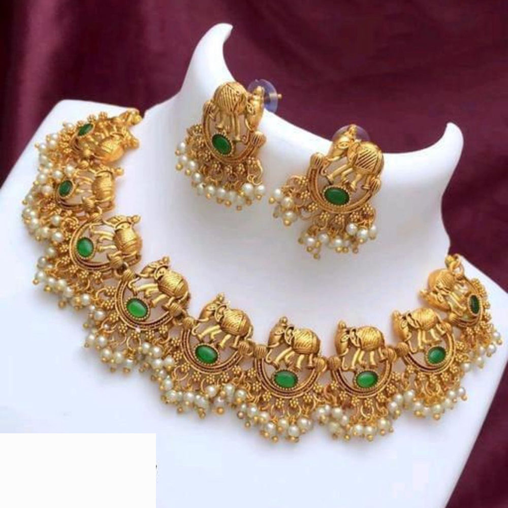 Shree Chamunda Jewellers Glam Aura Pota Stone And Pearl Necklace Set