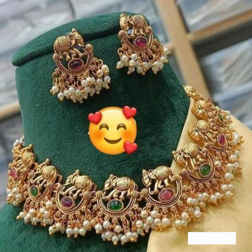Shree Chamunda Jewellers Glam Aura Pota Stone And Pearl Necklace Set