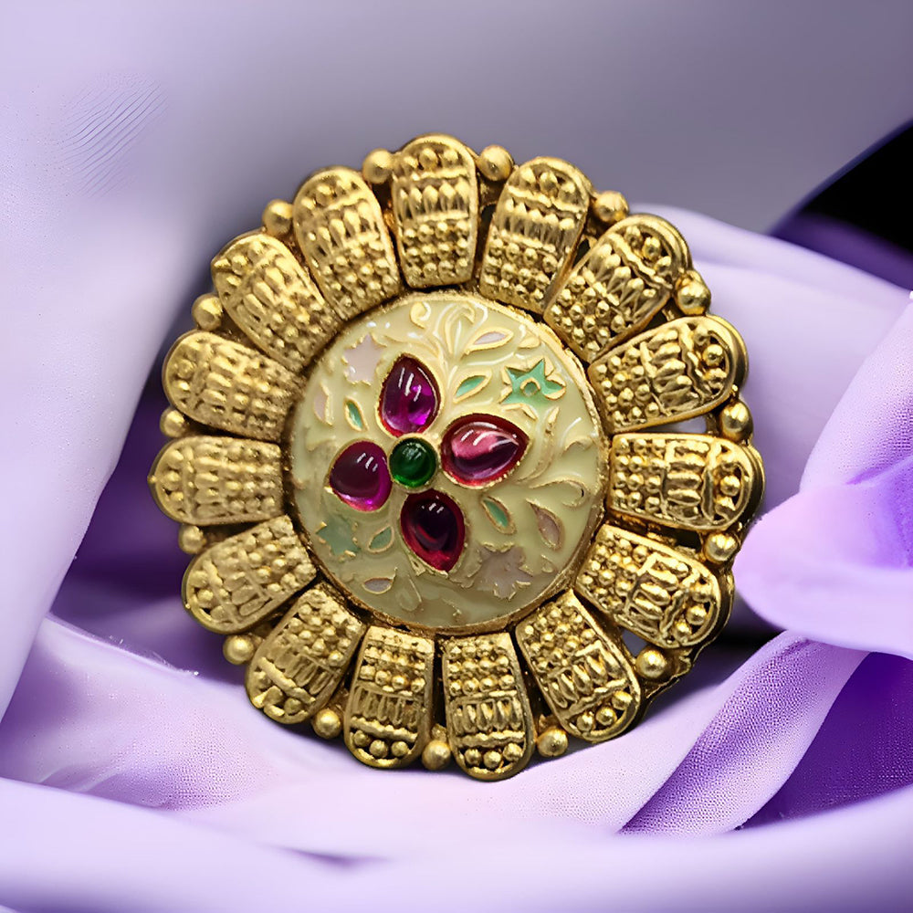Shree Chamunda Jewellers Elegant Glow Pota And Meenakari Ring
