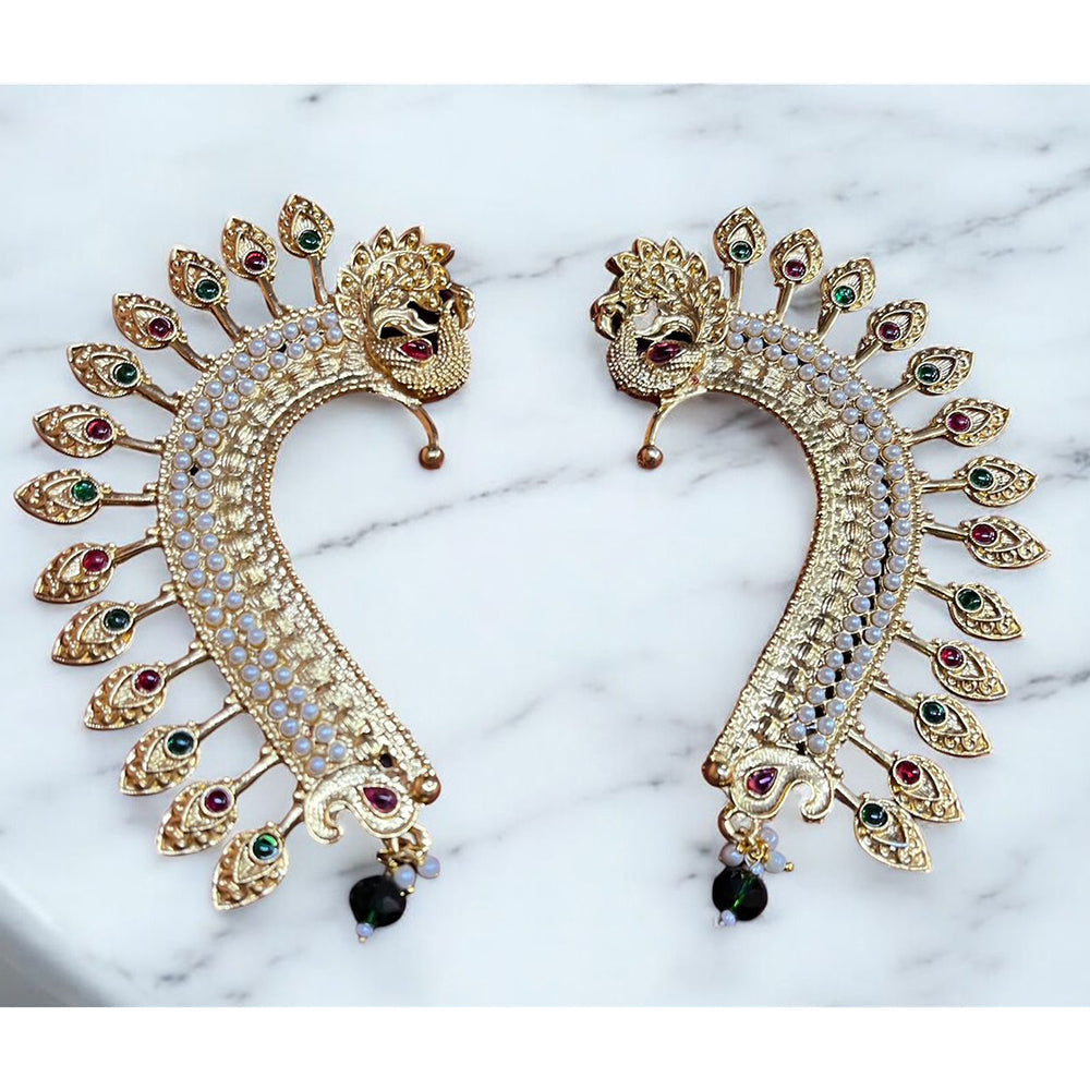 Shree Chamunda Jewellers Handcrafted Royal Pota Stone And Pearl Earrcuffs