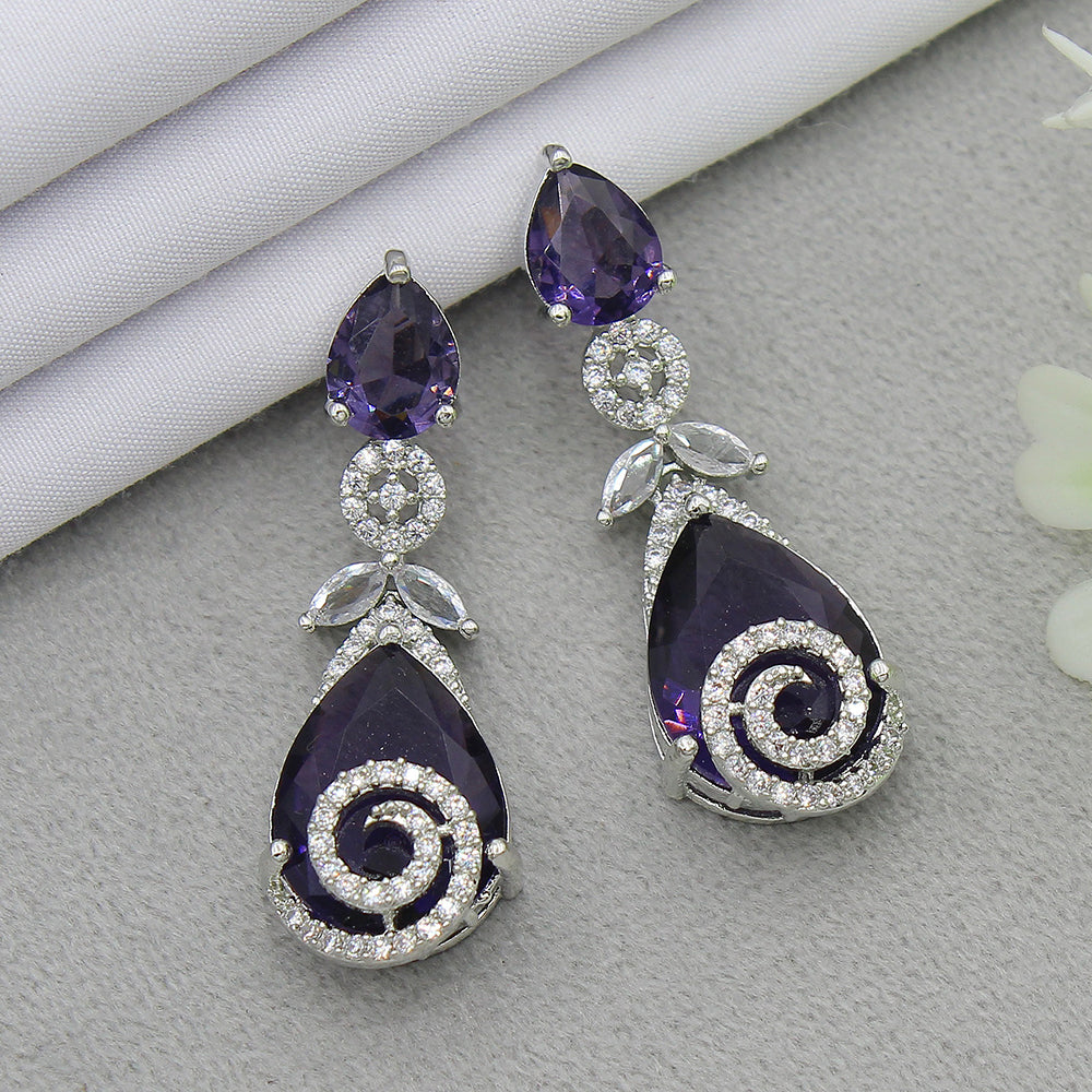 Mahavir Silver Plated AD Dangler Earrings