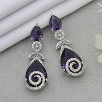 Mahavir Silver Plated AD Dangler Earrings