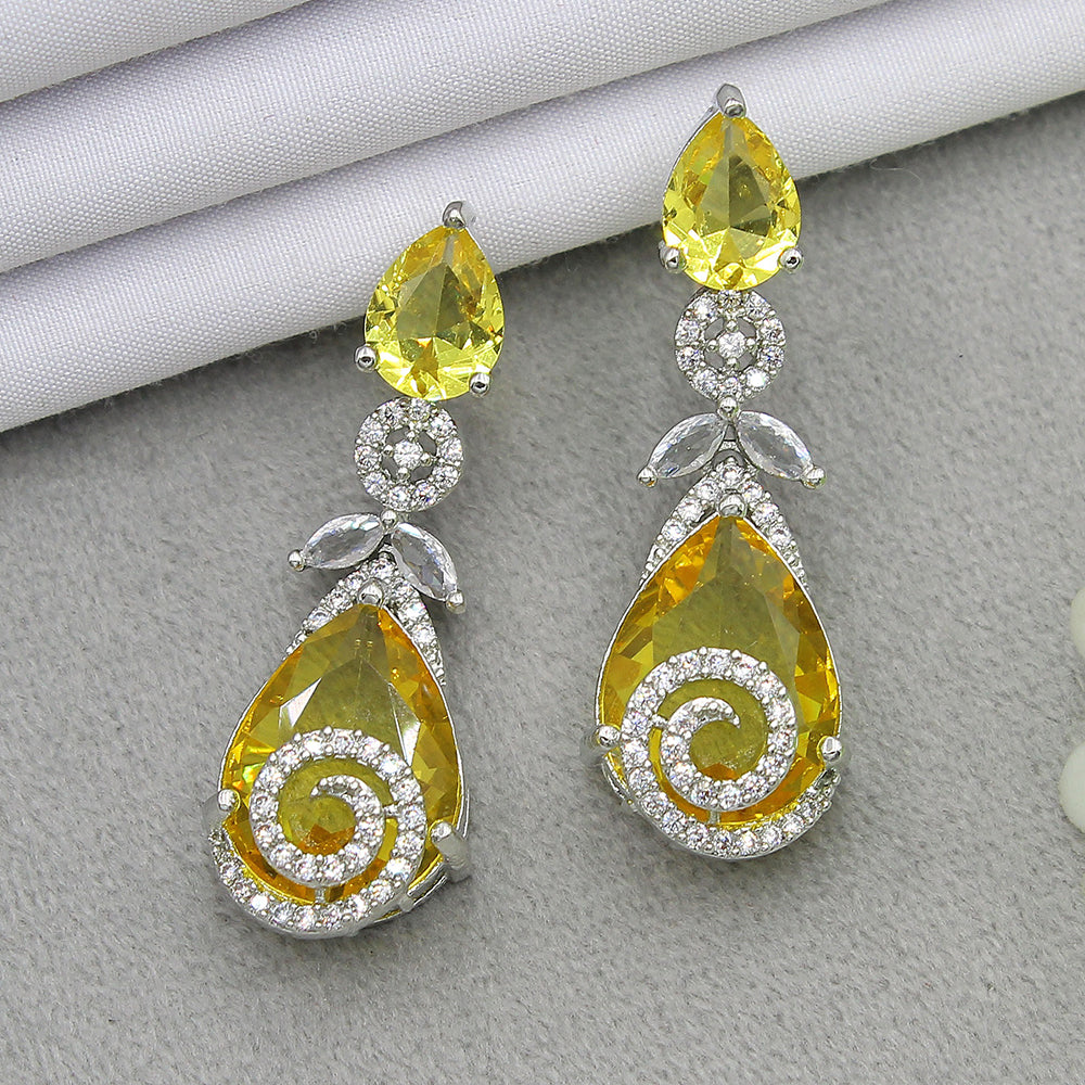 Mahavir Silver Plated AD Dangler Earrings