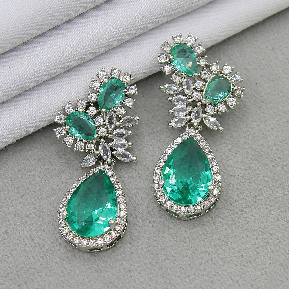 Mahavir Silver Plated AD Dangler Earrings