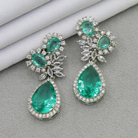 Mahavir Silver Plated AD Dangler Earrings