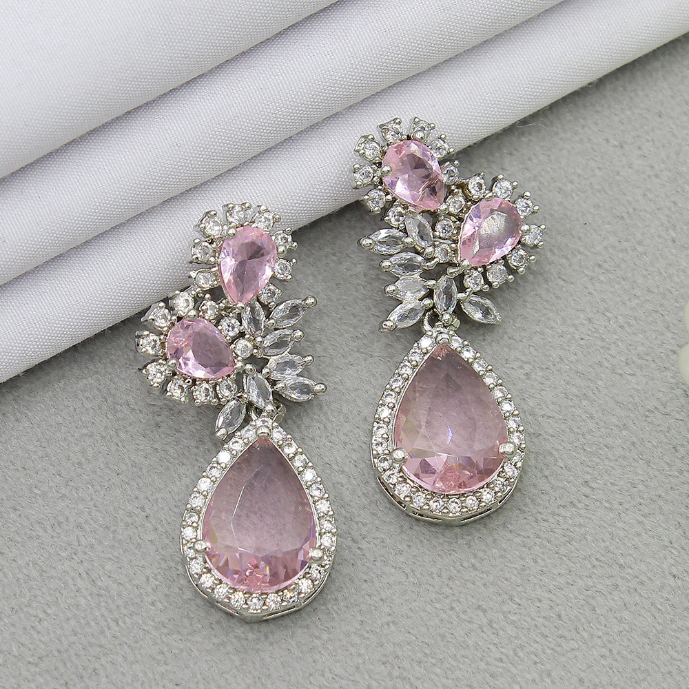 Mahavir Silver Plated AD Dangler Earrings