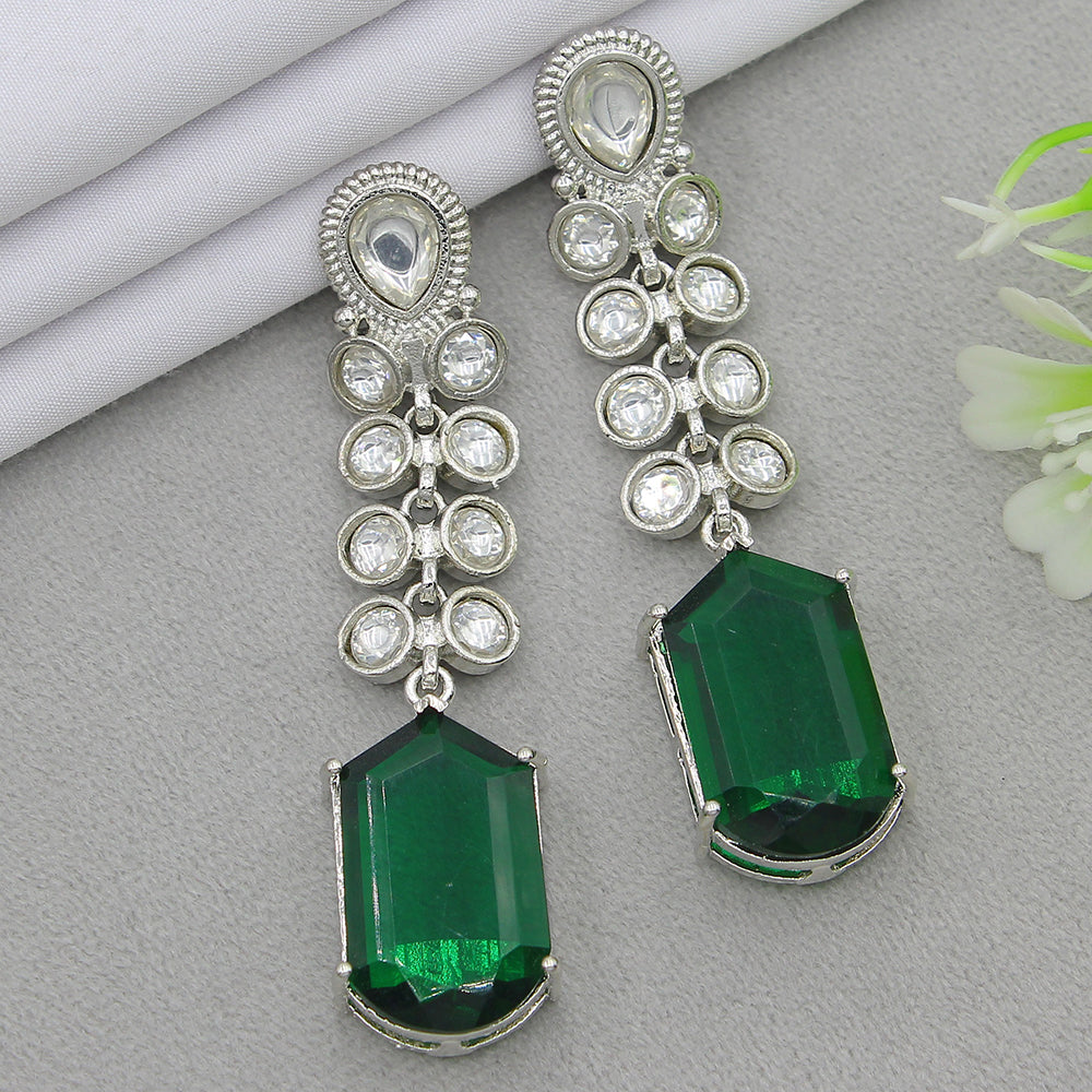 Mahavir Silver Plated AD Dangler Earrings