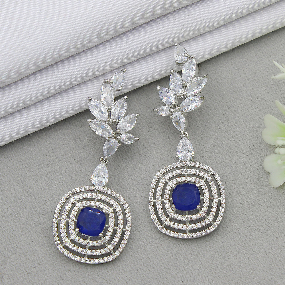 Mahavir Silver Plated AD Dangler Earrings