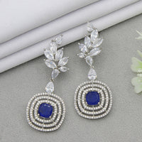 Mahavir Silver Plated AD Dangler Earrings