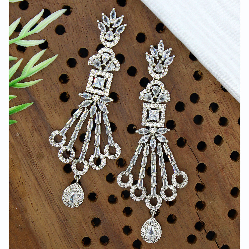 Mahavir Silver Plated AD Dangler Earrings