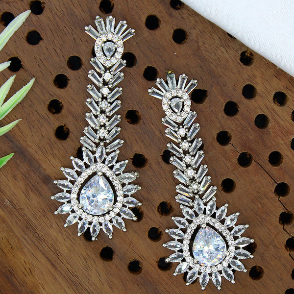 Mahavir Silver Plated AD Dangler Earrings
